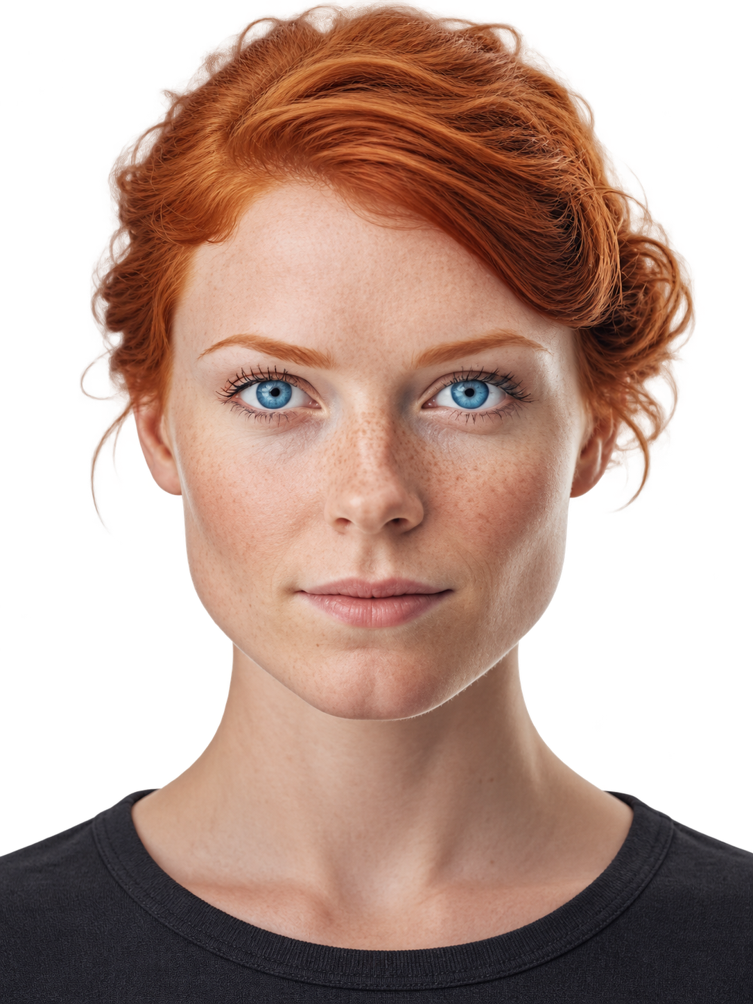 Red-haired, blue-eyed HUME avatar with a transparent background, at the centre of the capability diagram
